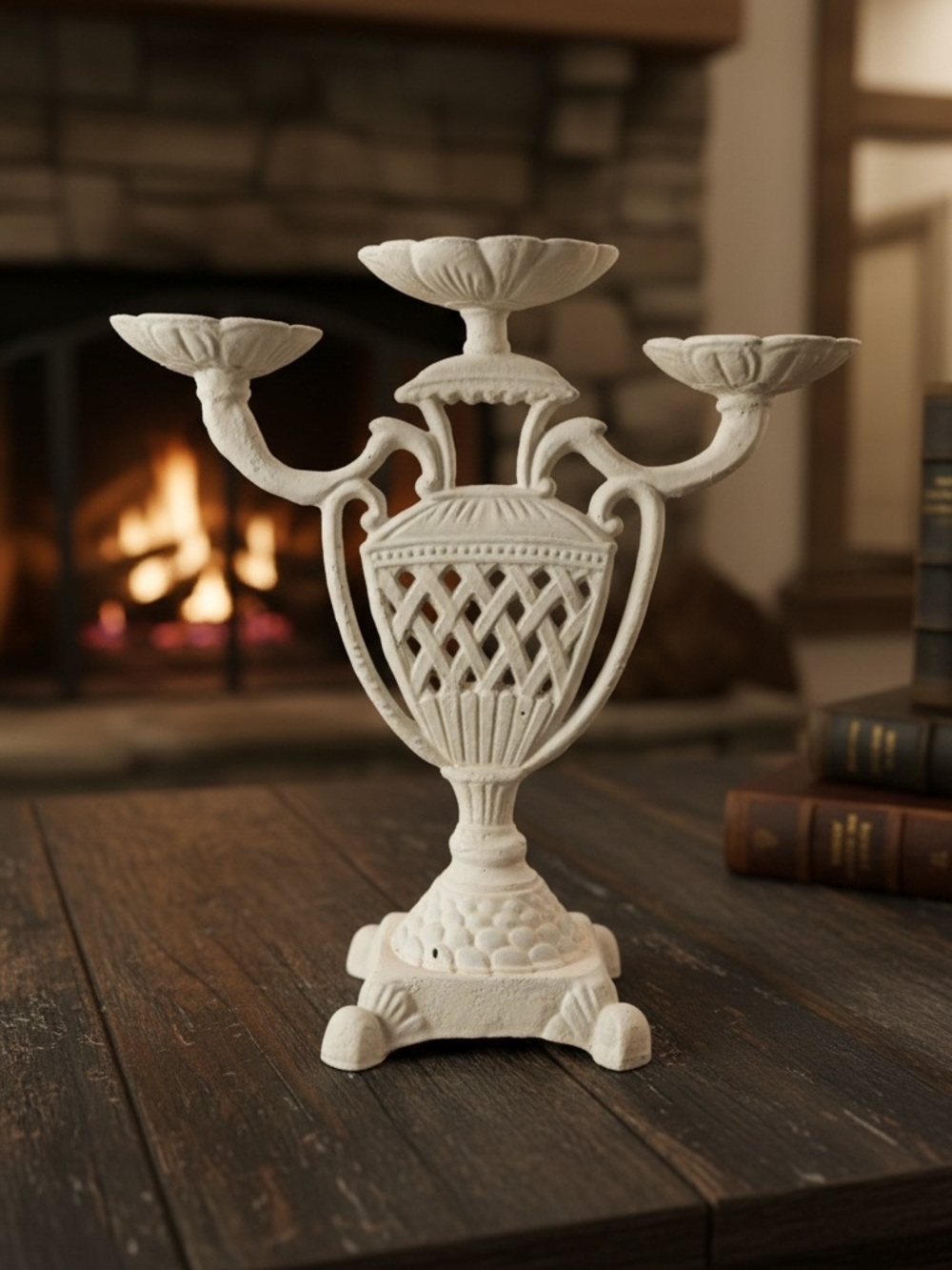 Vintage Cast Iron Three-Arm Shabby Chic Decorative Candle Holder